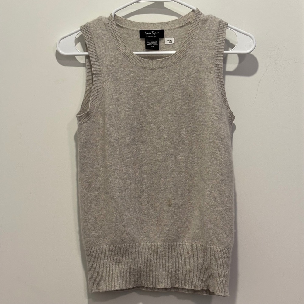 Lord & Taylor Cashmere Sweater Vest Womens Small Beige‎ Grey Sleeveless Knit
